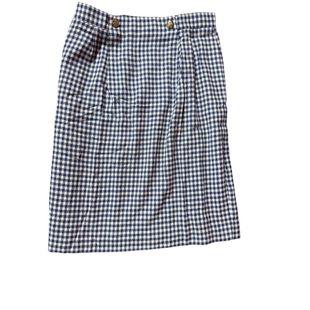 Jones New York Vintage 100% Pure Wool Houndstooth Pencil Skirt Blue White Sz 14
